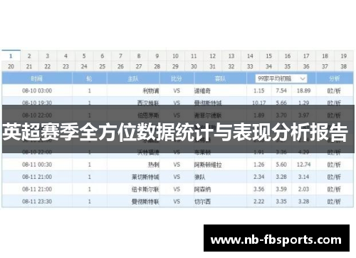 英超赛季全方位数据统计与表现分析报告 英超赛季全方位数据统计与表现分析报告